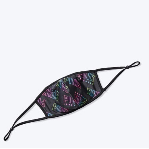 NWT PINK VICTORIA’S SECRET  RAINBOW/BLACK LOGO REUSABLE MASK - Picture 2 of 4